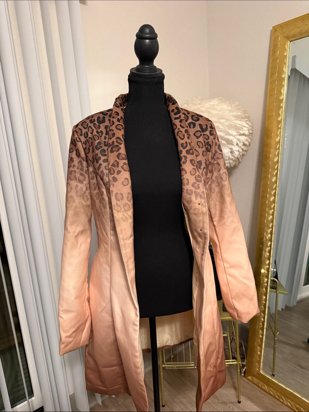 Revolve Attrime Leopard Ombre Long Wool Coat - Tan Brown - Picture 5 of 6